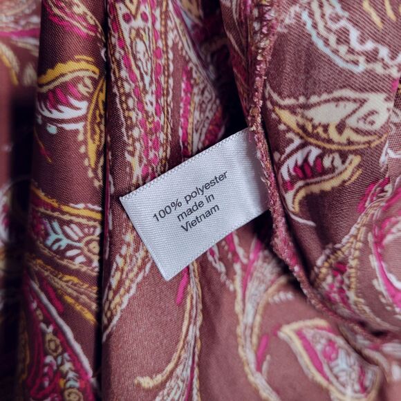 LANE BRYANT Brown Paisley Midi Dress Size 18 Long Sleeve Ruffle Neck Silky Boho - Picture 10 of 12